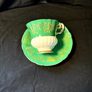 Windsor China Cup and Saucer - Green & Gold Colour